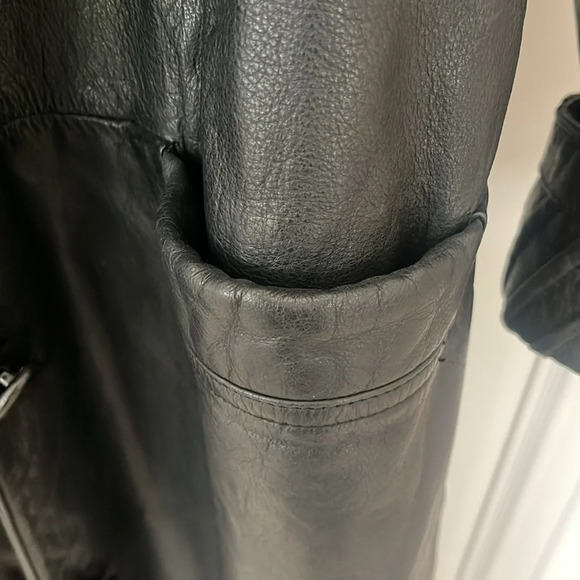 VTG Jacqueline Ferrar Maxi trench Coat long black Leather 90's lined Small - Picture 8 of 17